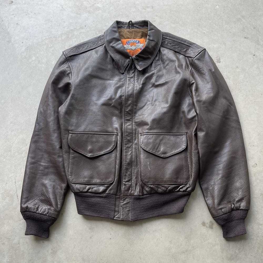 Vintage Cooper A2 Leather Flight Jacket Mens 40L M Brown Goatskin Full Zip USA